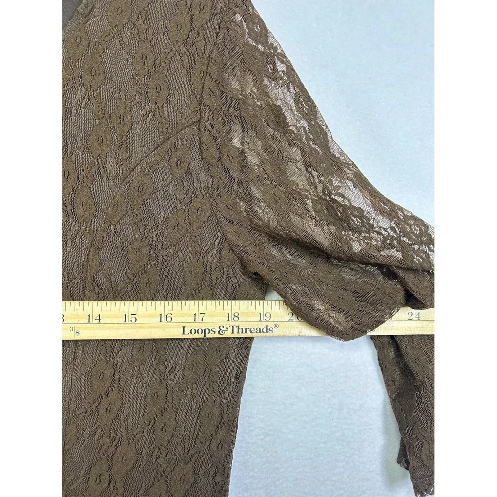 Back in the Saddle Brown Lace Midi Dress with Asymmetrical‎ Hem Size L - Picture 4 of 9